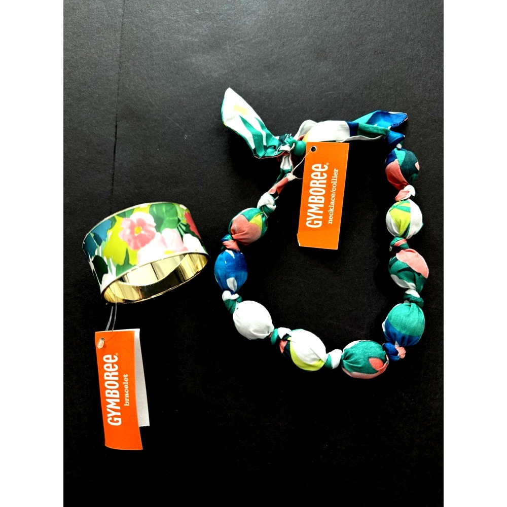 New Gymboree Necklace Bracelet Set Sunny Safari Island Floral Print Bead Chunky
